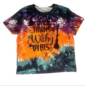 Halloween Tye Dye Womens Tshirt Size XXLPurple Orange Black Short Sleeves Witch